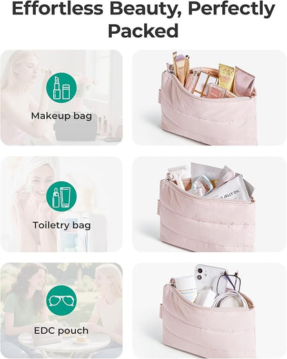 BAGSMART Small Makeup Bag, Machine Washable Puffy Cosmetic Pouch | 1.6" slim - Image 5