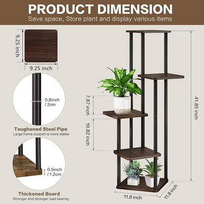 5 Tier Plant Stand Indoor, Thickened Metal Wood Corner Plant Shelf Stands - Image 2