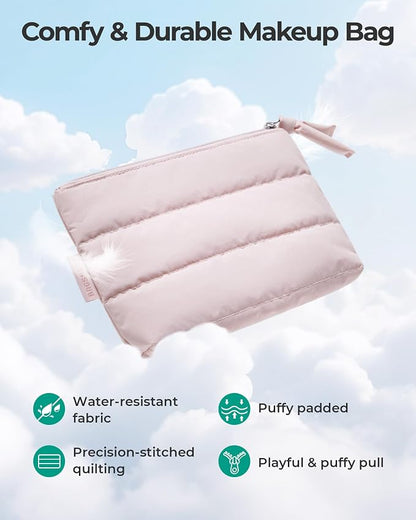 BAGSMART Small Makeup Bag, Machine Washable Puffy Cosmetic Pouch | 1.6" slim - Image 3