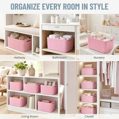 5 Pack Woven Storage Baskets, Decorative Storage Bins - Image 4