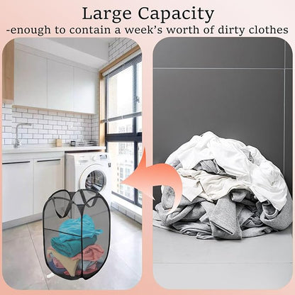 Pack of 2 Pop Up Laundry Hamper Collapsible Laundry Baskets Black Mesh Laundry - Image 7