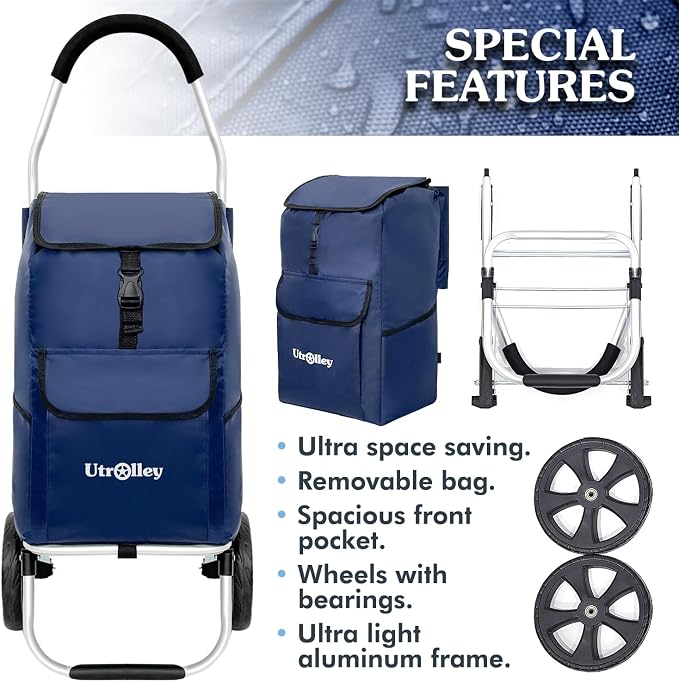 Ultra-Lightweight Blue Foldable Shopping Cart - Image 4
