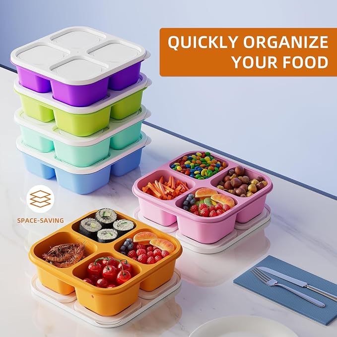 KEMETHY 6 Pcs Bento Snack Containers, Reusable 4 Compartment Food Storage - Image 6