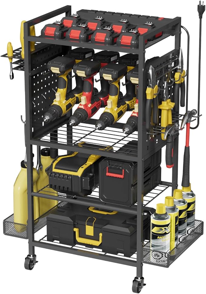 Power Tool Organizer Cart with Charging Station, Heavy Duty Garage Tool by NEYCIL