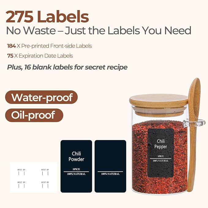 ComSaf 12 Pcs Glass Spice Jars and Spoons, 8oz Glass Containers - Image 5