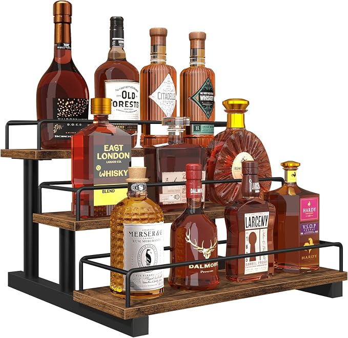 Homode Liquor Bottle Display Shelf, Coffee Syrup Rack Organizer, 3 Tier Wine by Homode