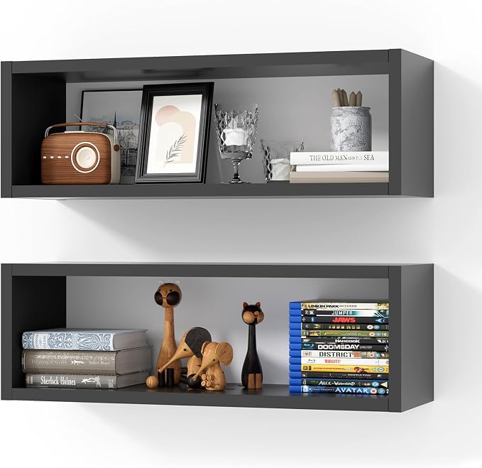 24in Floating Cube Shelves Set of 2, Display Shelves Wall Mount, Decorative by Kaboon