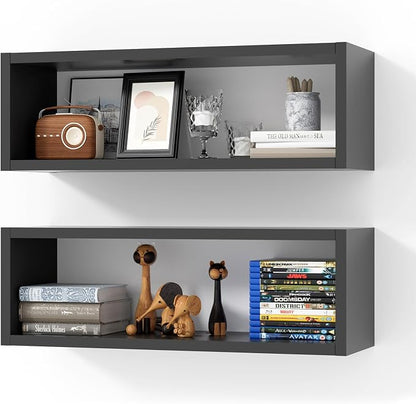 24in Floating Cube Shelves Set of 2, Display Shelves Wall Mount, Decorative by Kaboon