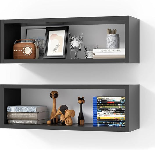24in Floating Cube Shelves Set of 2, Display Shelves Wall Mount, Decorative by Kaboon