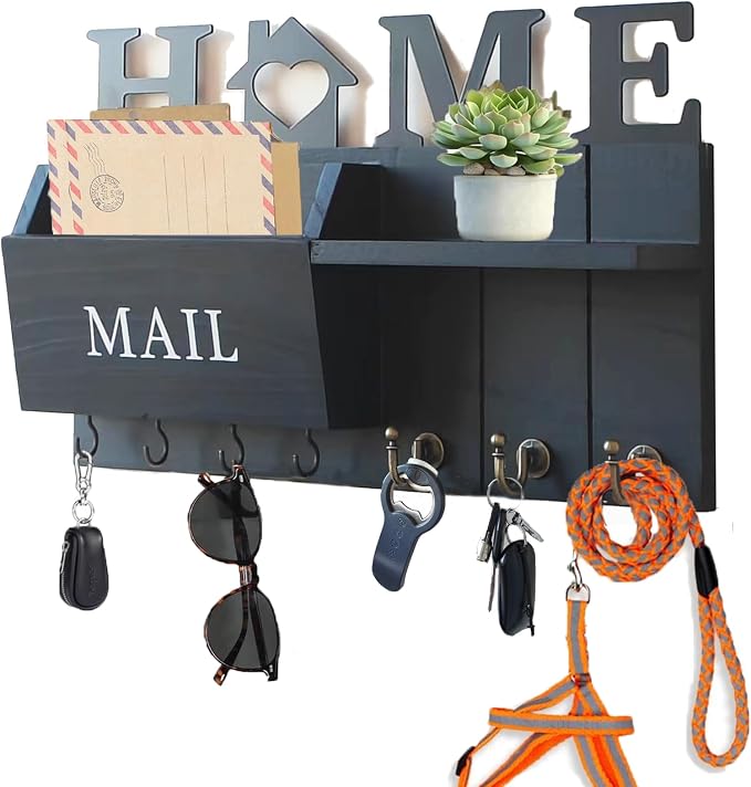 Rustic Wall Key Holder with Shelf & Hooks by DearyHome
