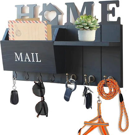 Rustic Wall Key Holder with Shelf & Hooks by DearyHome