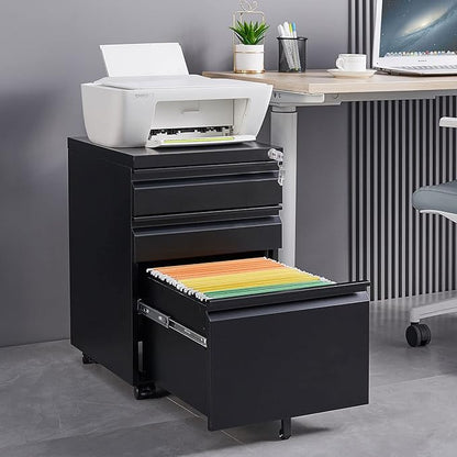 3-Drawer Lockable Mobile File Cabinet – Metal A4/Letter/Legal Size Storage by LunaThreads