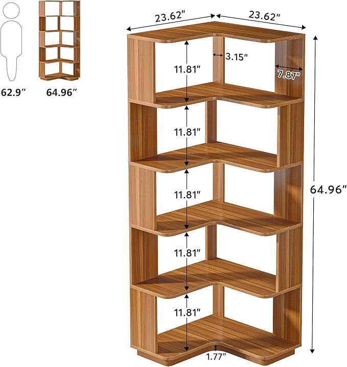 Tribesigns 6 Tier Corner Bookshelf, 64.9 Inches Tall Industrial L Shaped - Image 2