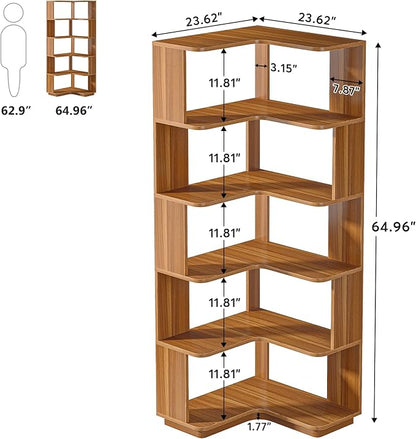 Tribesigns 6 Tier Corner Bookshelf, 64.9 Inches Tall Industrial L Shaped - Image 2