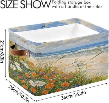 Coastal Flowers Along The Beach Seagull Storage Bins Box Foldable Shelf Basket - Image 3