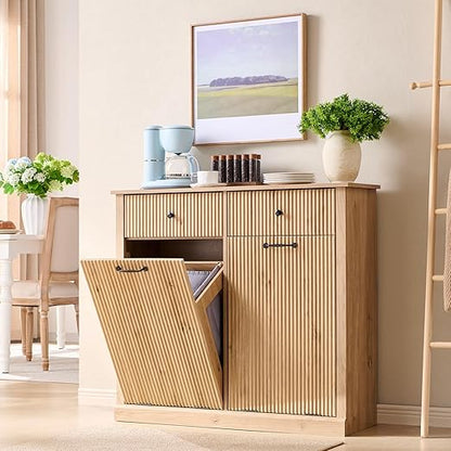 Modern Double Tilt-Out Trash Cabinet, 20 Gallon Fluted Laundry Hamper Cabinet by IFGETEnrichYourLivingSpace