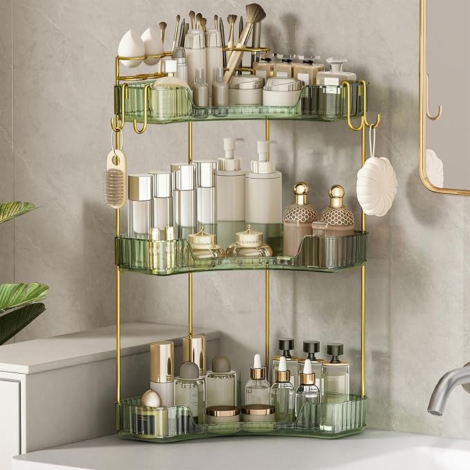 3-Tier Corner Bathroom Counter Organizer，Makeup & Skincare Shelf by GREENBY