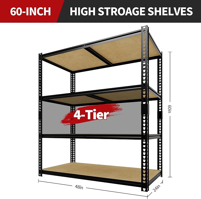 Heavy Duty Garage Storage Shelves, 2400 Lbs Capacity, 4-Tier Adjustable Storage - Image 3