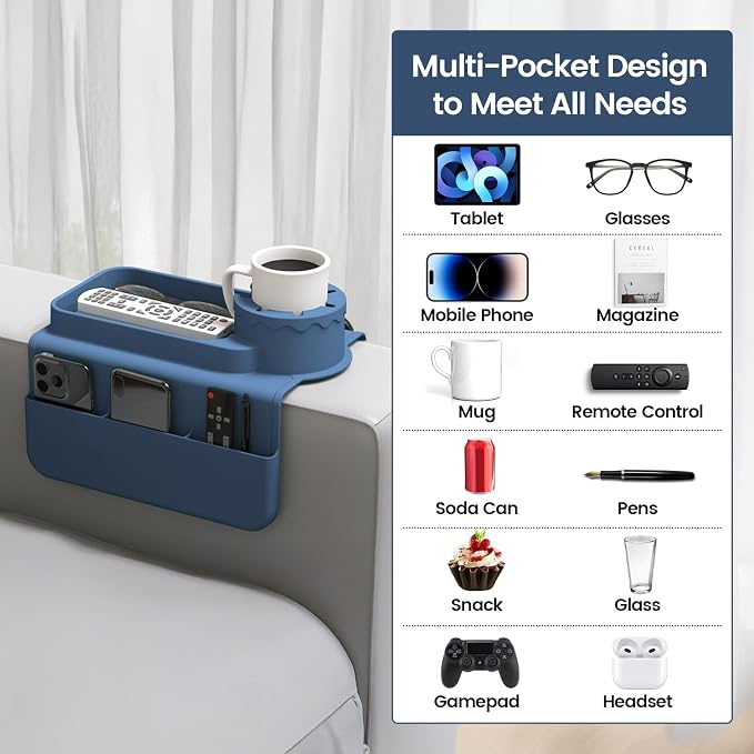 Couch Cup Holder Tray, Silicone Sofa Armrest organizer - Image 4