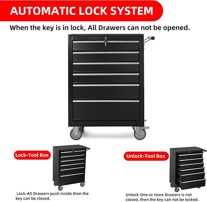 6-Drawer Rolling Tool Chest Cabinet, Large Capacity Metal Tool Box - Image 5