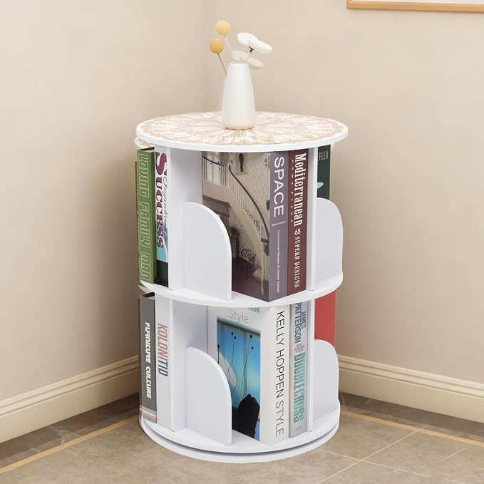 2 Tier Rotating Bookshelf Tower Spinning Bookshelf Revolving 360°Bookcase by YCWSPEMREssentials