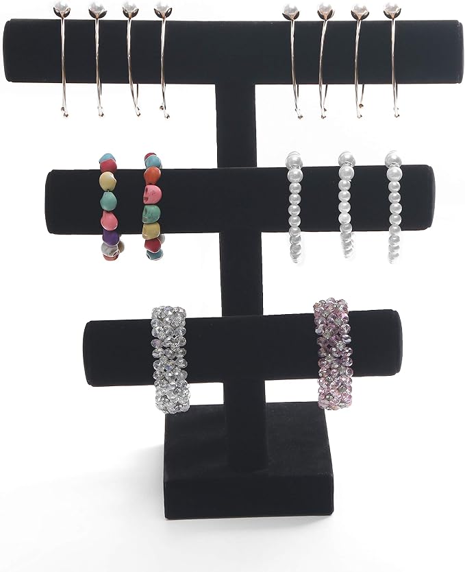 Wuligirl 3 Tier Bracelet Holder T-Bar Jewelry Stand Velvet Jewelry Holder - Image 7