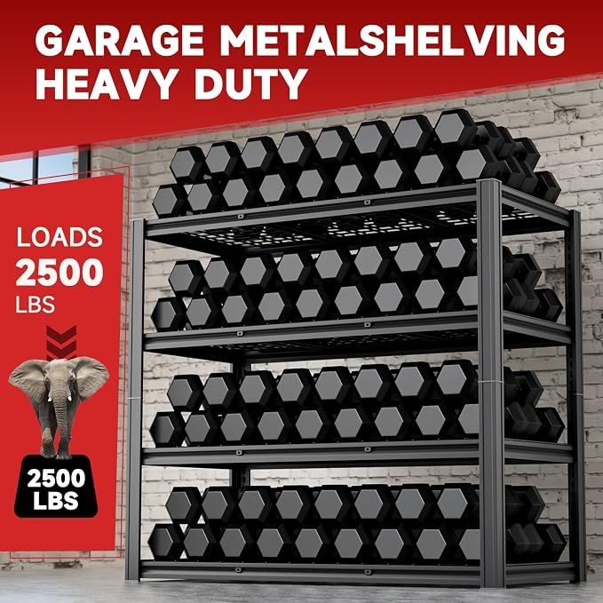 4-Tier 60”W Garage Shelving Heavy Duty 2500LBS Garage Storage Rack 60" W - Image 4