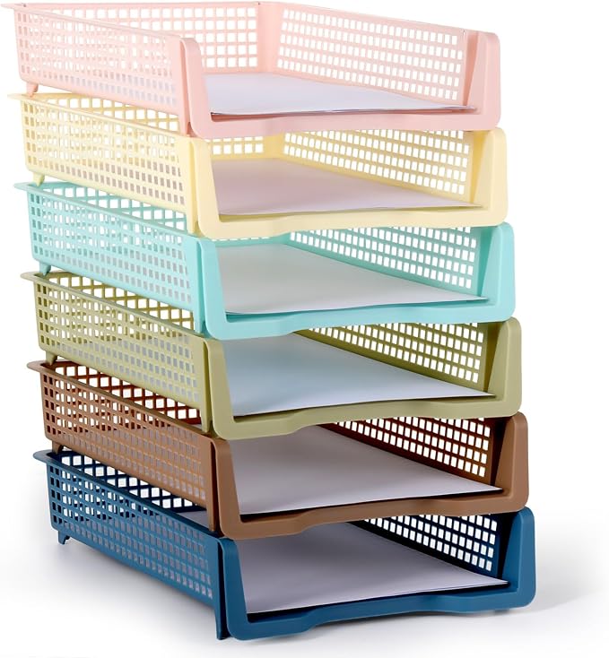Set of 6 Boho Turn in Trays for Teachers Stackable Classroom Paper Letter Trays by CHUNNIN