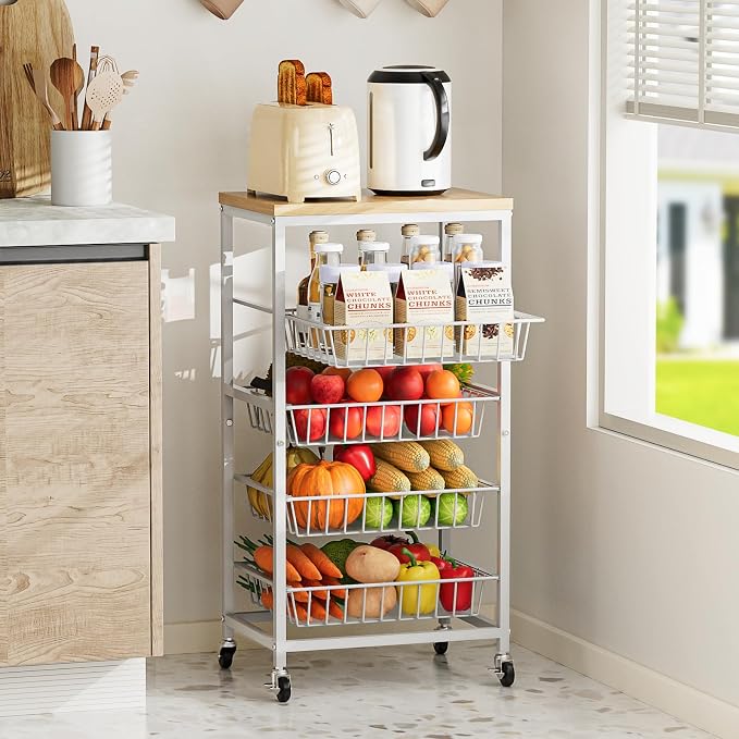 Snack Cart, 5-Tier Kitchen Carts on Wheels - Image 3