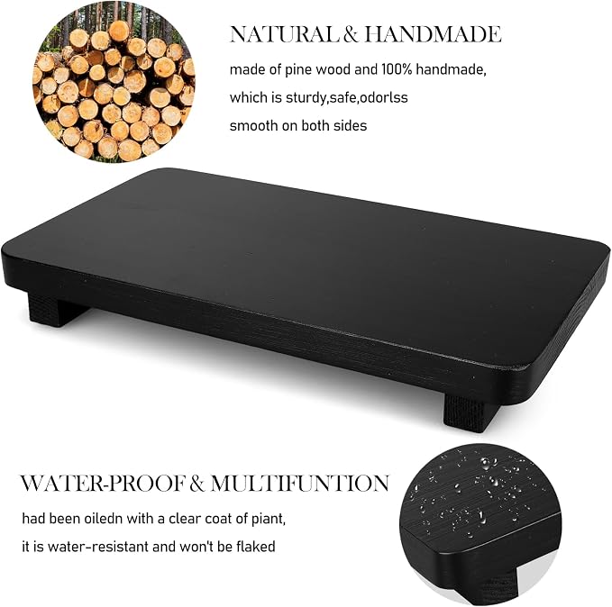 Black Bathroom Counter Organizer Tray Wood Riser Kitchen Countertop Trays Dish - Image 4