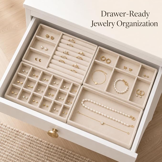 4 Pack Stackable Jewelry Organizer Tray Set - Image 3