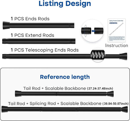 Black Tension Rods for Windows 28 to 48 Inch 4Pack Spring Curtain Rod Tension - Image 2