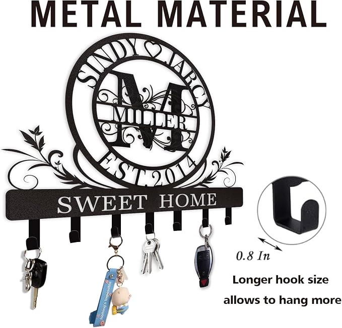 Personalized Key Holder for Wall, Custom Family Name Metal Wall Key Hanger - Image 7