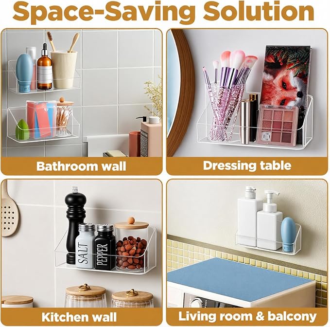 4 Pack Clear Wall Mounted Storage Organizer – No Drill Adhesive Shelves - Image 5