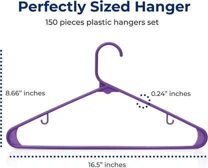 SereneLife 150-Piece Plastic Hangers Set Purple – Non-Slip, Heavy Duty Coat - Image 2