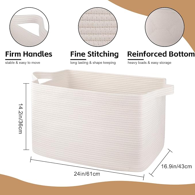 95L Extra Large Blanket Basket, Rectangle Nursery Blanket Storage - Image 2
