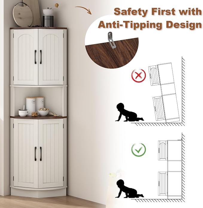 Tall Corner Cabinet, 64.7" Corner Storage Cabinet - Image 9