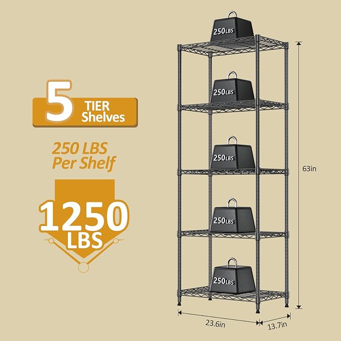 Wire Shelving Unit, 24” Metal Pantry Shelf, Adjustable Black Storage Rack | - Image 3