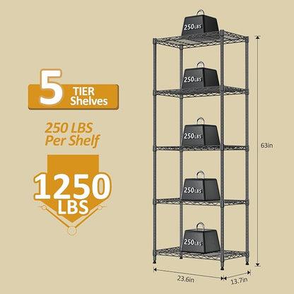 Wire Shelving Unit, 24” Metal Pantry Shelf, Adjustable Black Storage Rack | - Image 3