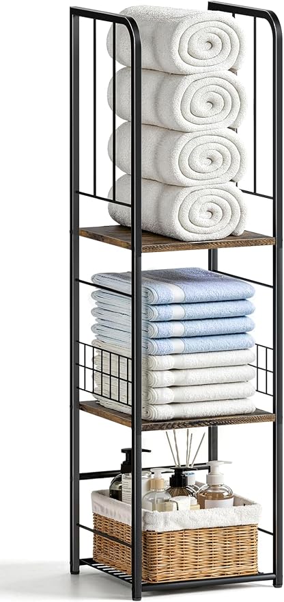 Narrow Towel Storage for Bathroom, 3-Tier Free Standing Bathroom Towel Rack by KIMBORA