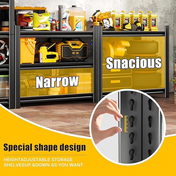 Heavy Duty Metal Garage Shelving, 5-Tier Adjustable Storage Shelf - Image 4