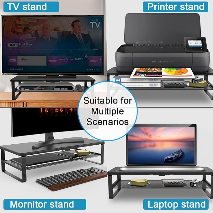 Monitor Stand with drawer, 2-Tier Monitor Stand Riser with Phone Holder and - Image 5
