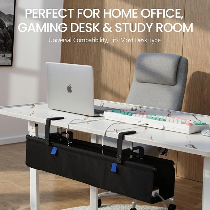 28" Under Desk Cable Management Tray- Clamp/Screw Mount Desk Cable Organizer - Image 5