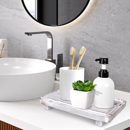 Rustic White Bathroom Counter Tray Kitchen Countertop Trays Decorative Wood - Image 3