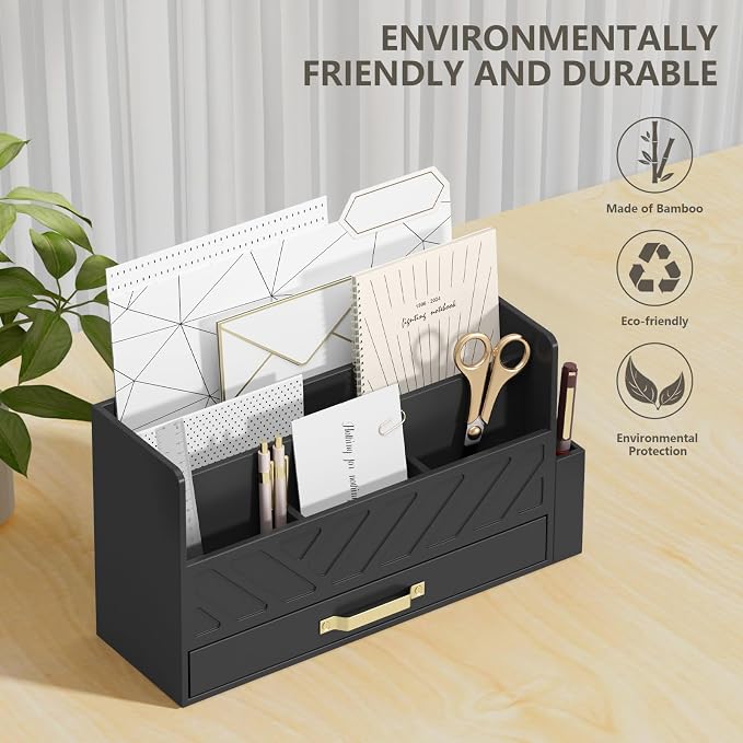 Bamboo Desk Organizer Mail Holder Countertop Wood Desk Drawer Tabletop Storage - Image 2