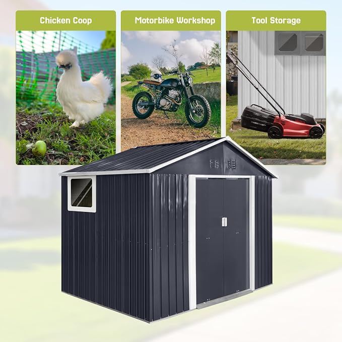 9' x 6.5' Outdoor Storage Shed, Sturdy Metal Building w/Windows & Lockable Doors - Image 6