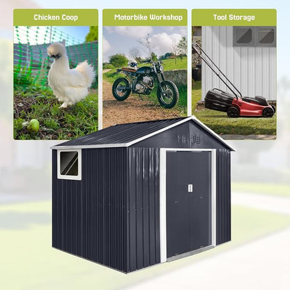 9' x 6.5' Outdoor Storage Shed, Sturdy Metal Building w/Windows & Lockable Doors - Image 6