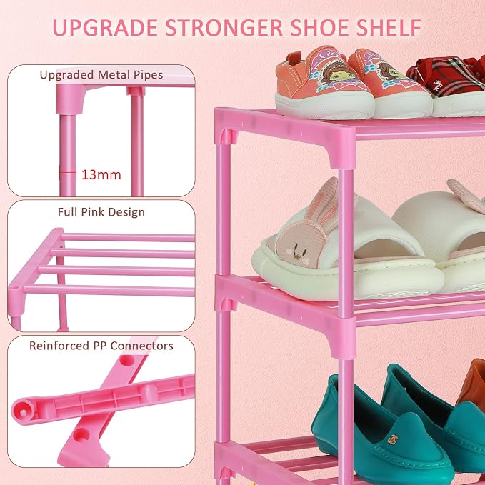 LNYZQUS Small Kids Shoe Rack, 4 Tier Pink Shoe Organizer Shoe Shelf - Image 5