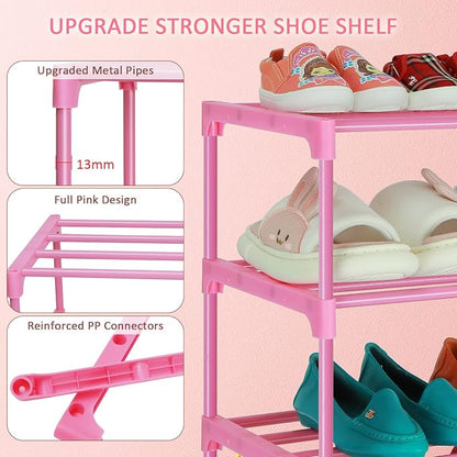 LNYZQUS Small Kids Shoe Rack, 4 Tier Pink Shoe Organizer Shoe Shelf - Image 5