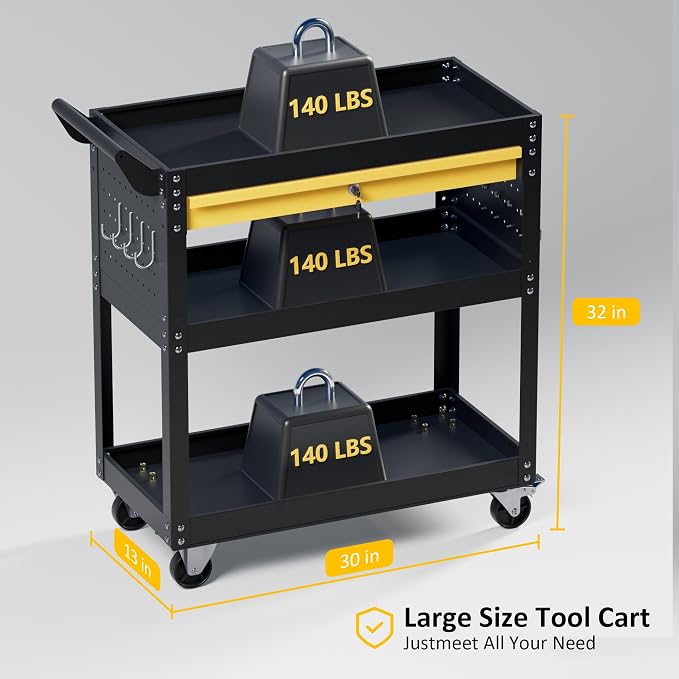 3 Tier Rolling Tool Cart on Wheels, Heavy Duty Utility Cart, Work Cart - Image 4